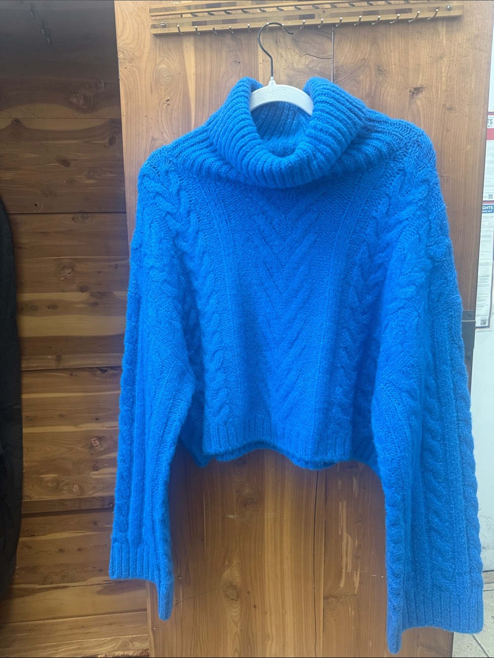 Elan Bright Blue Cropped Cable Turtleneck Sweater